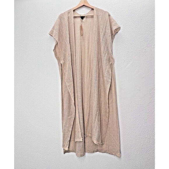 Steven Madden Women's Open Weave Short-Sleeve Kimono beige Cover Up on size - Picture 12 of 12